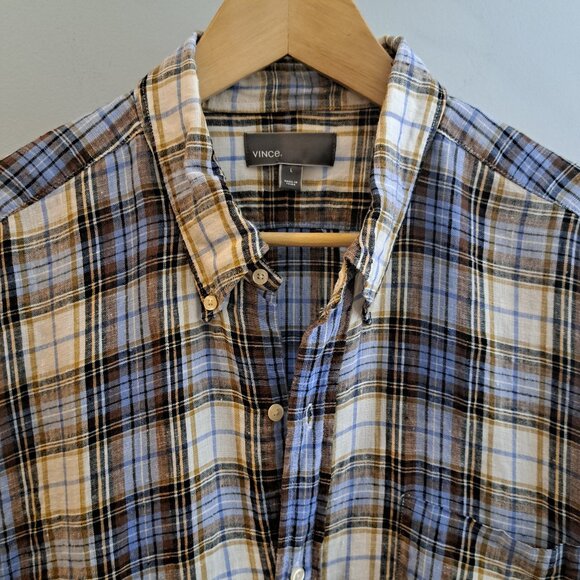 Vince Other - Vince Men's Large 100% Linen Long Sleeve Button Down Plaid Shirt Style M13081062